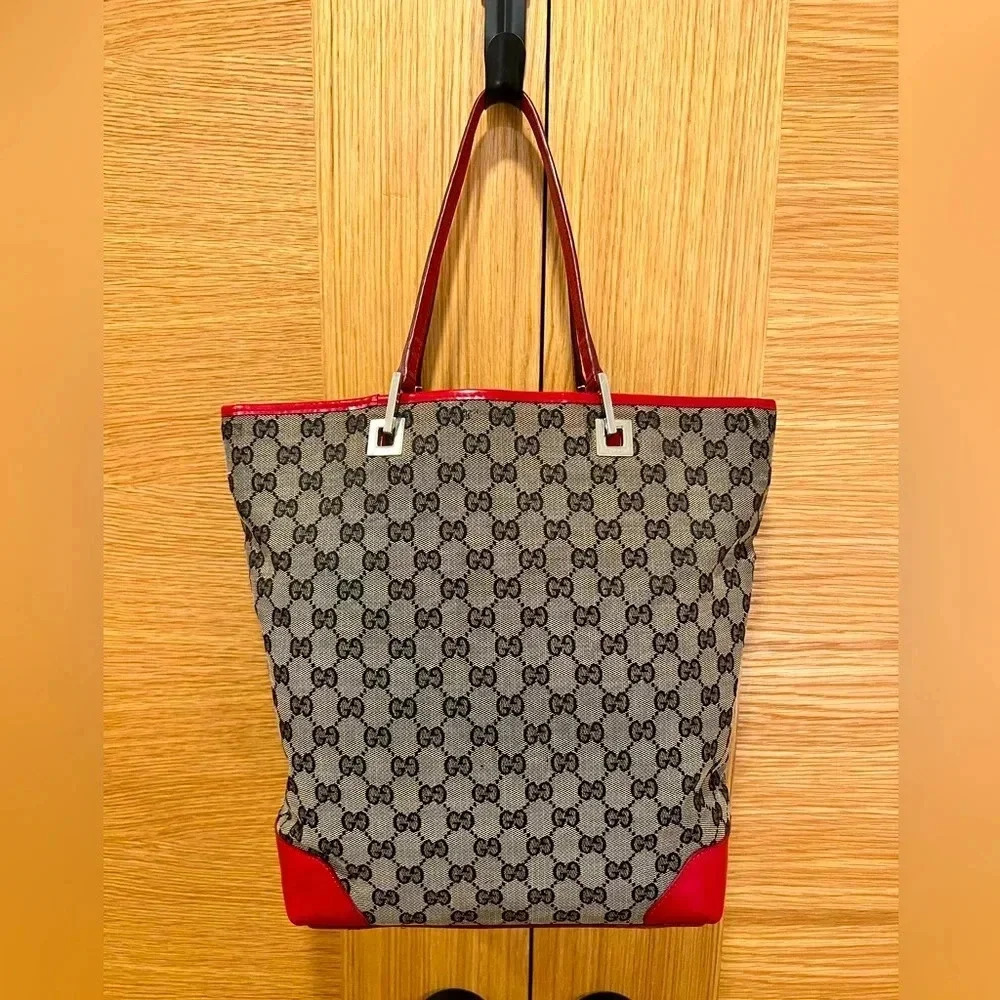 GUCCI | GG Canvas Tote | Vintage | red leather |